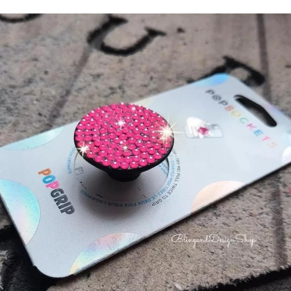 Hot Pink Popsocket Customized With Pink Crystal Rhinestones Cell Phone Grip - Picture 2 of 6